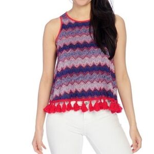 New w/tags! WD.NY BLACK Size Small Red & Blue Zig Zag Pattern Tassel Swing Tank